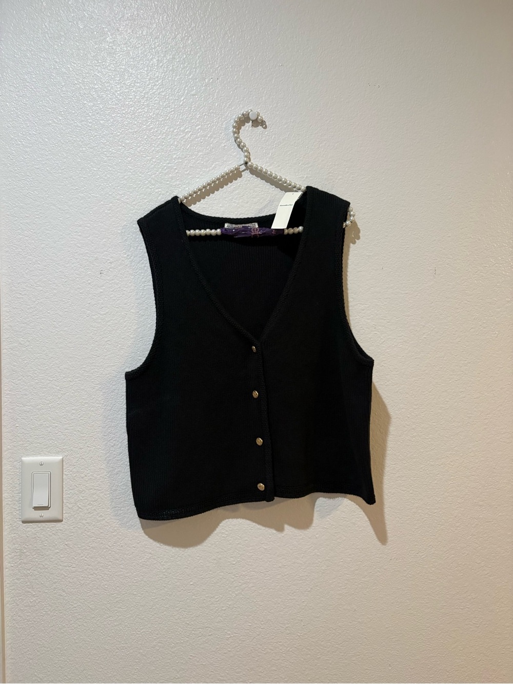 NEW Abercrombie & Fitch XXL Black Ribbed Button-Front Vest Gold Buttons